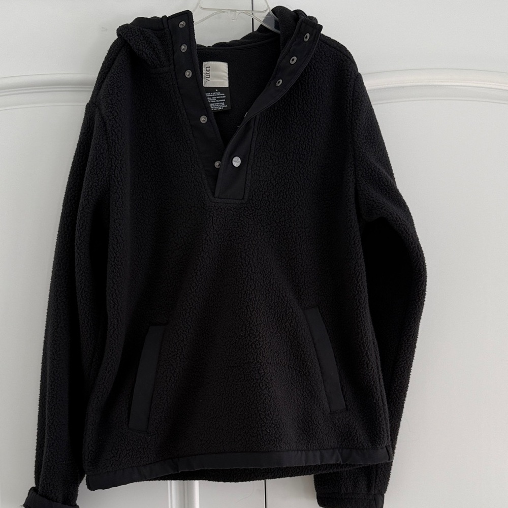 Vuori Black Sherpa Snap Pullover Hoodie